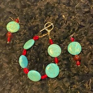 Turquoise Stone earring and bracelet set